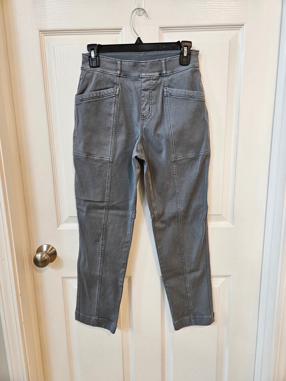 SPANX Twill Utility Pants Gray High Rise Slim Tapered Stretch Size Small
